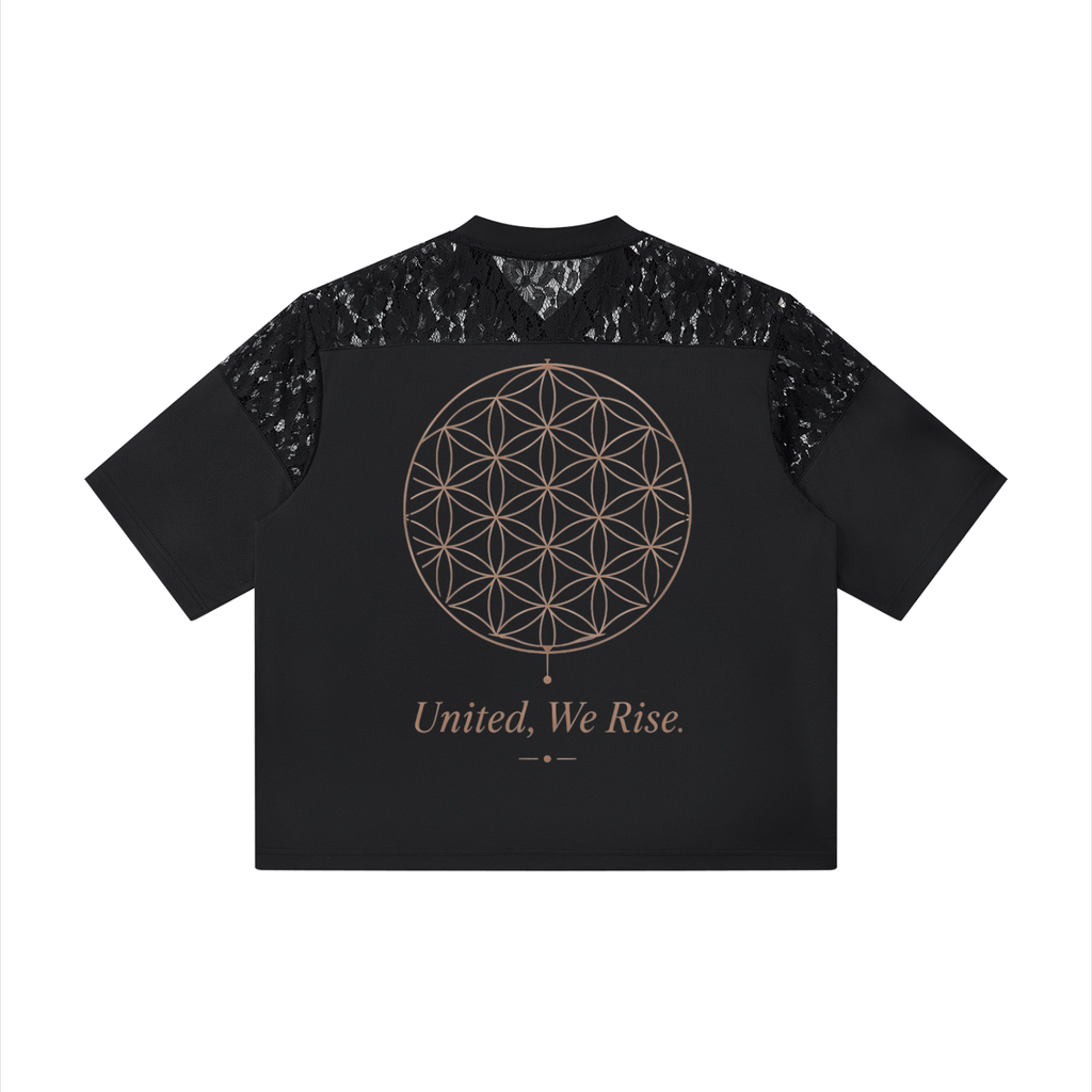 Unisex Lace Paneling V-Neck T-Shirt